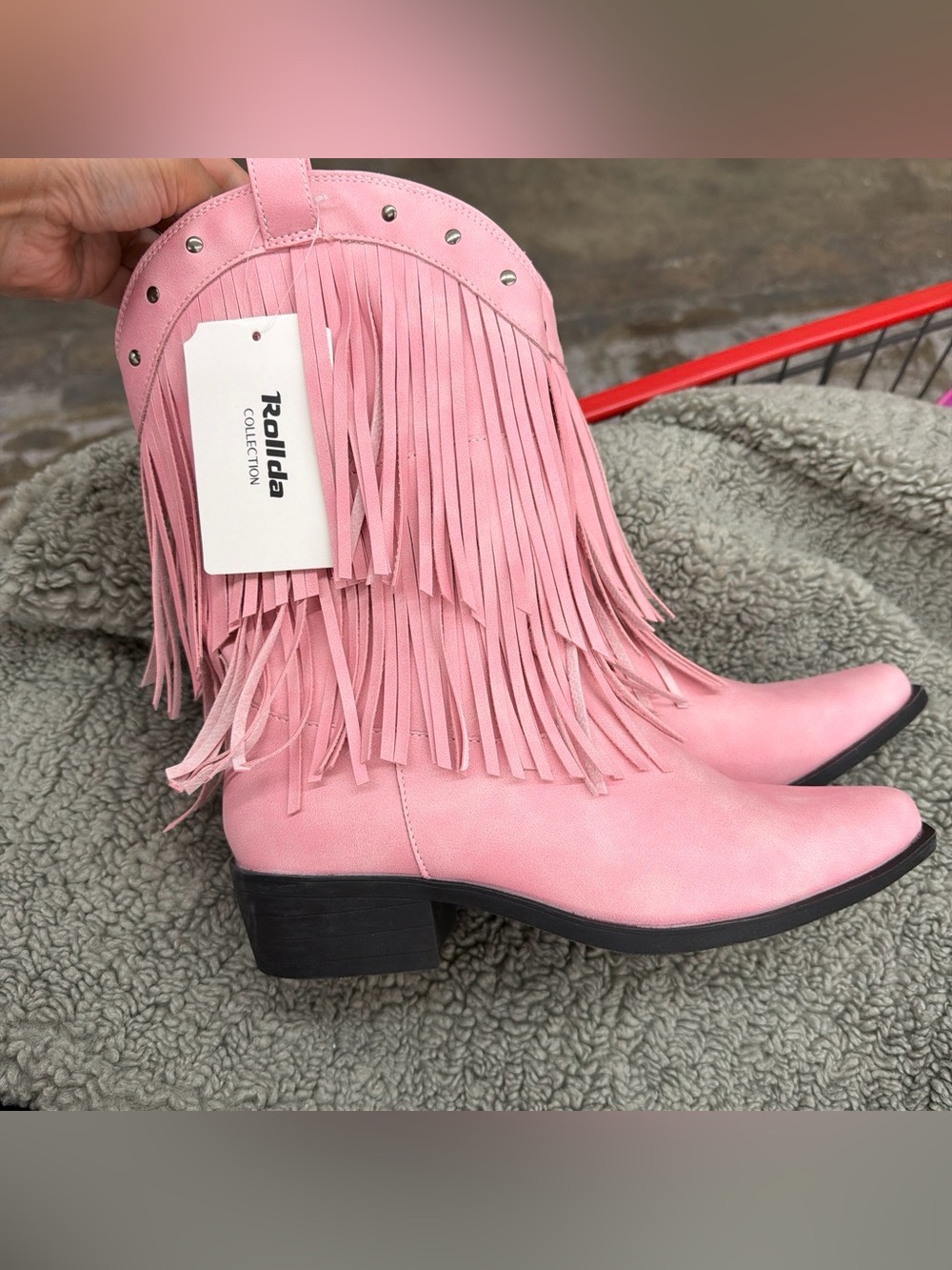 Roidda Pink Fringe Western Ankle Boots for Women